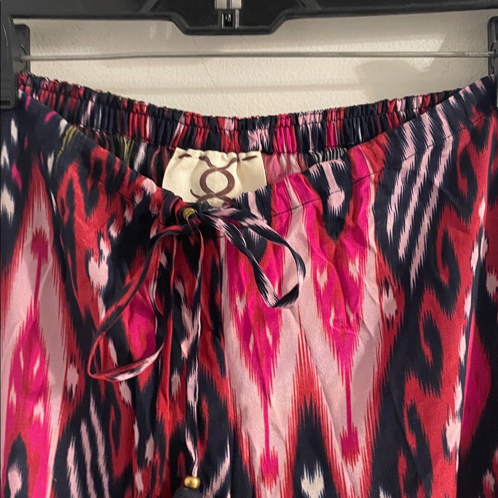 NWOT  Figue XS Ikat Multi Color Wide-leg Drawstring/Tassel ankle zipper Pants - Picture 3 of 11